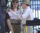 Woody Allen, Carla Bruni-Sarkozy et Owen Wilson sur le tournage de Minuit à Paris , le 28 juillet 2010.