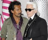Haider Ackermann et Karl Lagerfeld lors de la soirée Coca Cola Light pour célébrer le lancement de la bouteille imaginée par Karl Lagerfeld. Le 7 avril 2011