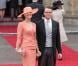 Victoria de Suède et son époux Daniel Westling arrivant à l'Abbaye de Westminster pour assister au mariage de Kate Middleton avec le Prince William, le 29 avril 2011