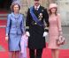 La Reine Sofia avec le Prince Felipe et la princesse Letizia d'Espagne devant l'Abbaye de Westminster à l'occasion du mariage de Kate Middleton avec le Prince Charles, le 29 avril 2011