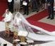 Le prince Albert et la princesse Charlène lors de leur mariage religieux dans la cour d'honneur du Palais, à Monaco, le 2 juillet 2011