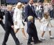 Célébration des 10 ans de mariage du prince Haakon et de la princesse Mette-Marit à Oslo, le 25 août 2011 : le couple arrive à la cathédrale avec ses enfants, le grand Marius, 14 ans, le prince Sverre Magnus et la princesse Ingrid Alexandra. 