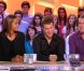 Karine Le Marchand, et les deux candidats de l'amour est dans le pré, Benjamin et Jean-Claude, sur le plateau du Grand Journal de Canal +, le jeudi 8 septembre