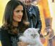 Salma Hayek et un chat lors du photocall du Chat Potté en Russie le 26 septembre 2011.