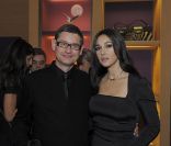 Décor éphémère et lancement de la collection Cartier Naturellement lors de la soirée Cartier sur les Champs Elysées le 9 novembre 2011. Monica Bellucci pose ici avec Cyrille Vigneron, Directeur Général de Cartier France et Europe