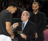 Jean-François Caujolle, Jo-Wilfried Tsonga, Jean Gachassin et Tony Parker le 13 novembre lors de la finale du Masters 1000 de Paris Bercy