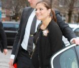 La princesse Victoria s'est déplacée au centre pédiatrique Astrid Lindgren de l'hôpital universitaire Karolinska, à Solna, le 19 janvier 2012. A moins de deux mois d'accoucher de son premier enfant.