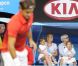 Charlene Riva et Myla Rose, les deux jumelles de Roger Federer le 26 janvier 2012 à Melbourne lors de sa demi-finale perdue face à Rafael Nadal lors de l'Open d'Australie