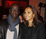 Lilian Thuram et Karine Le Marchand lors de la soirée TV Magazine fête ses 25 ans, au Plaza Athénée, le 8 février 2012.  