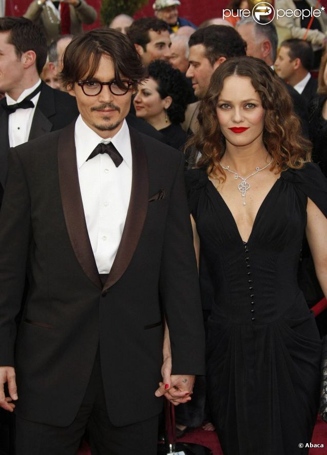 Vanessa Paradis et Johnny Depp sur le tapis rouge des Oscars à Los Angeles. Février 2008