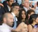 Tony Parker et sa compagne Axelle dans les tribunes du Parc des Princes le 11 août 2012 pour la rentrée du Paris Saint-Germain en Ligue 1, tenu en échec (2-2) par Lorient lors de la 1e journée de championnat.