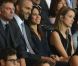 Tony Parker et sa compagne Axelle dans les tribunes du Parc des Princes le 11 août 2012 pour la rentrée du Paris Saint-Germain en Ligue 1, tenu en échec (2-2) par Lorient lors de la 1e journée de championnat.
