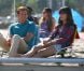 La jeune actrice Christina Robinson et son beau-père de fiction Michael C. Hall sur le tournage de la saison 7 de  Dexter  à Long Beach, Californie, le 20 août 2012.