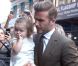  David Beckham avec sa fille Harper dans les bras, arrivent au restaurant Balthazar pour un déjeuner en famille, quelques heures avant le défilé de Victoria Beckham. New York, le 9 septembre 2012. 