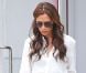  Victoria Beckham, entièrement habillée des vêtements de sa dernière collection et chaussée d'escarpins Manolo Blahnik, quitte la boutique Balenciaga située sur 22nd Street. New York, le 11 septembre 2012. 