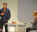 Olivier Marchal et son épouse Catherine sur scène pour le filage de la pièce  Rendez-vous au Grand Café , théâtre des Bouffes Parisiens, le 8 octobre 2012.