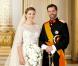 Portrait officiel du prince Guillaume et son épouse Stéphanie de Lannoy pris au palais grand-ducal après la cérémonie religieuse, à Luxembourg, le 20 octobre 2012.