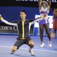 Novak Djokovic, Ana Ivanovic et Serena Williams durant le "Kids Day" de Melbourne, le 12 janvier 2013.