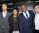 Gerard Butler, Angela Bassett, le réalisateur Antoine Fuqua et le producteur Alan Siegel lors de la première à New York du film La Chute de la Maison Blanche le 11 mars 2013
