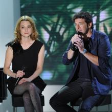 La chanteuse L et Patrick Bruel à l'enregistrement de l'émission Vivement Dimanche à Paris, le 20 mars 2013. Diffusion prévue le 24 mars 2013.