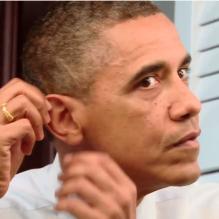 Barack Obama, objet du futur long métrage de Steven Spielberg à l'occasion du dîner des correspondants de presse accrédités à la Maison Blanche le 27 avril 2013 à Washington