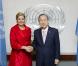  La reine Maxima des Pays-Bas à New York au siège de l'ONU avec le Secrétaire général Ban-ki moon, le 7 mai 2013. 