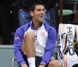 Novak Djokovic à l'entraînement sur la terre rouge de Roland Garros à Paris, le 22 mai 2013
