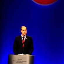 <p>Le prince William lors de son discours officiel à l'occasion du congrès de l'UEFA qui se tenait au Grovesnor House de Park Lane à Londres le 24 mai 2013</p>
