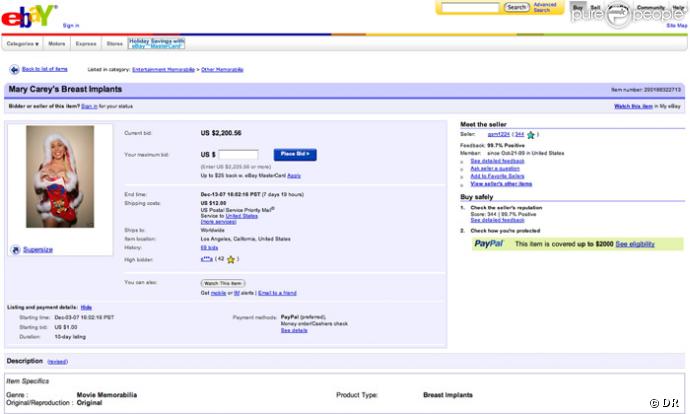 Mary Carey met ses implants mammaires en vente sur Ebay