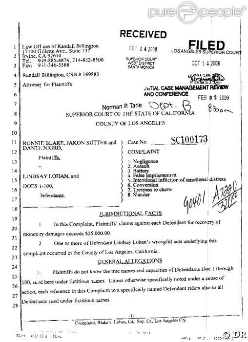 Assignation en justice contre Lindsay Lohan