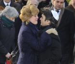 Agnès Soral et Thomas Langmann aux obsèques de Claude Berri, au cimetière juif de Bagneux, le 15 janvier 2009.