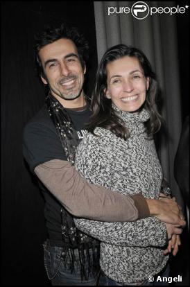 Adeline Blondieau et son fiancé Laurent à la présentation de la pièce  Madame Butterlight  au théâtre de la Gaîté Montparnasse. 28/01/09