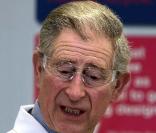 En visite dans une fabrique de cosmétiques en février 2009, avec sa blouse blanche et ses lunettes du futur, Charles a plutôt l'air... On se le demande, en fait...