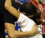 Laure Manaudou et Frédérick Bousquet, lors du podium du 50 mètres nage libre, au Championnat de France de natation, le 26 avril 2009 à Montpellier !