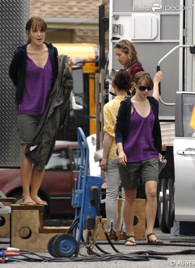 Rachel McAdams et sa doublure sur le tournage du film Morning glory le 3 juin 2009 à New York