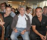 Charles Berling, Michel Boujenah et Nikos Aliagas à l'exposition picturale intitulée Les Droits de l'Âme, à l'Espace Cardin, hier