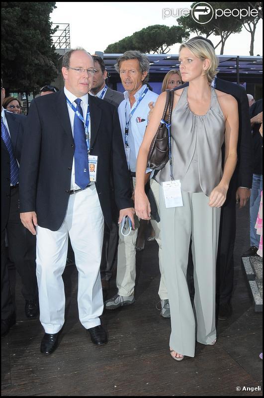 Charlene Wittstock et le prince Albert de Monaco à Rome pour les championnats de natation le 26 juillet 2009
