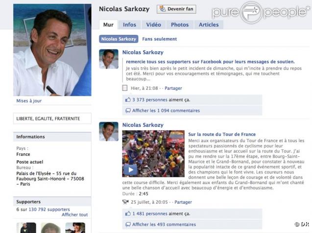 Capture d'écran de la page Facebook de Nicolas Sarkozy