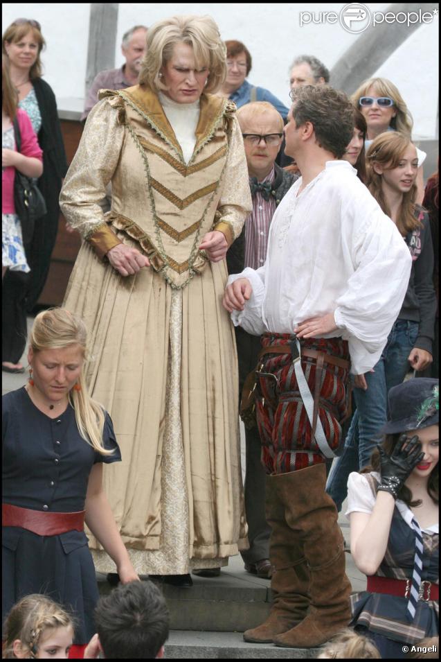 Rupert Everett et Colin Firth sur le tournage de Saint Trinian's II - The Legend of Fritton's Gold, à Londres les 10 août 2009