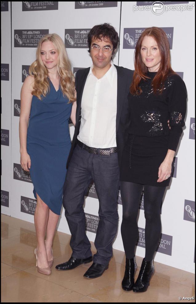 Julianne Moore, Atom Egoyan et Amanda Seyfried lors du photocall du film Chloe durant le festival du film de Londres le 22 octobre 2009