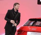 Justin Timberlake vante les qualités de la nouvelle Audi A1, à Genève, le 1er mars 2010 !