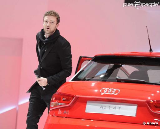 Justin Timberlake vante les qualités de la nouvelle Audi A1, à Genève, le 1er mars 2010 !