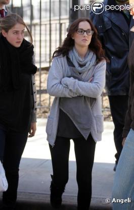 Leighton Meester sur le tournage de la saison trois de Gossip Girl, le 8 mars 2010