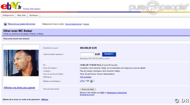 Un dîner avec Mc Solaar actuellement aux enchères sur ebay