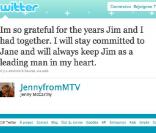 Twitter de Jenny McCarthy annonçant sa séparation d'avec Jim Carrey