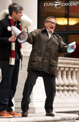 Robin Williams, en grande forme, sur le tournage de Law and Order le 28 mars 2008, à New York