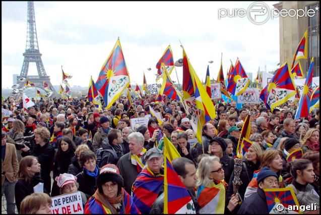 Manifestation pro-tibet au Trocadéro à Paris, le 7/04/08