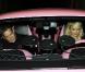 Paris Hilton embarque à bord de sa voiture rose en compagnie de son petit ami Cy Waits et de sa nouvelle bestfriend, Brooke Mueller, accompagnée d'un homme, vendredi 3 décembre, à Los Angeles.