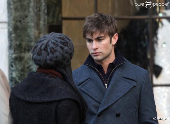 Chace Cawford et Tika Sumpter sur le tournage de Gossip Girl à New York le 5 janvier 2011
