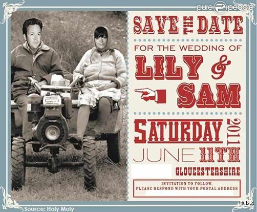 Faire-part de mariage de Lily Allen et Sam Cooper.